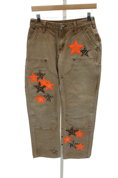 Chrome Hearts Mens Carpenter Pants Brown Animal Print Cotton Size 27