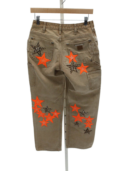 Chrome Hearts Mens Carpenter Pants Brown Animal Print Cotton Size 27