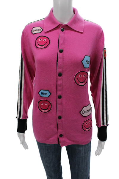 A Love Movement Womens Pink Striped Cashmere Cardigan Collared Size M