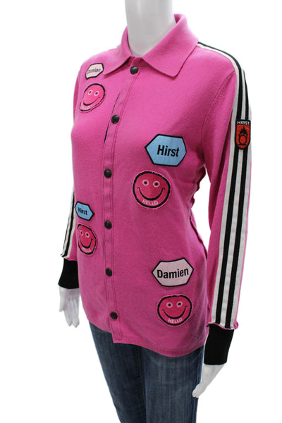A Love Movement Womens Pink Striped Cashmere Cardigan Collared Size M