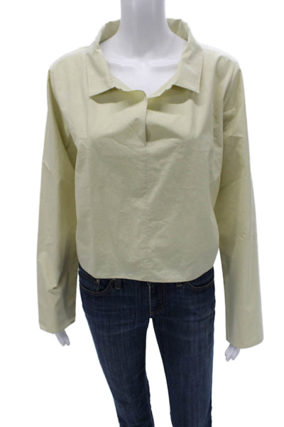 Peter Cohen Women Cropped Cotton Collared Blouse Long Sleeve Yellow Size M