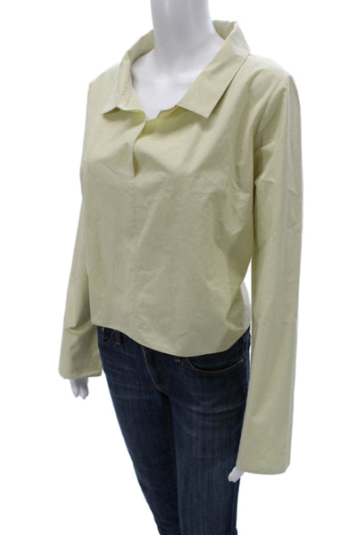 Peter Cohen Women Cropped Cotton Collared Blouse Long Sleeve Yellow Size M