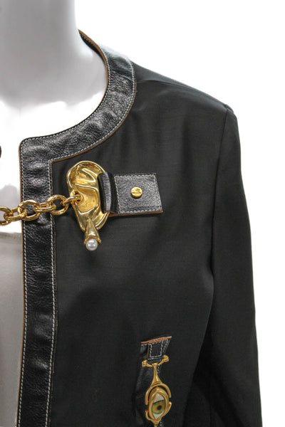 Schiaparelli Womens Black Wool Blend Basic Jacket Hook & Eye Size 38