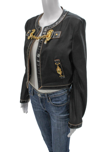 Schiaparelli Womens Black Wool Blend Basic Jacket Hook & Eye Size 38