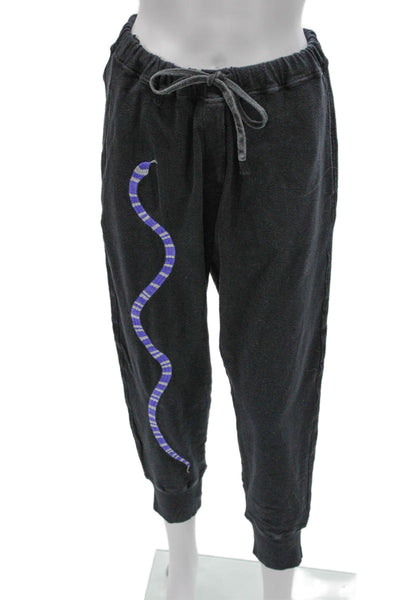 Designer Womens Gray Animal Print Cotton Drawstring Jogger Pants Size M