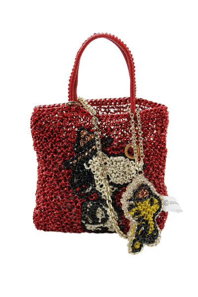 Anteprima Womens Double Handle Mini Woven PVC Tote Handbag Red White Black