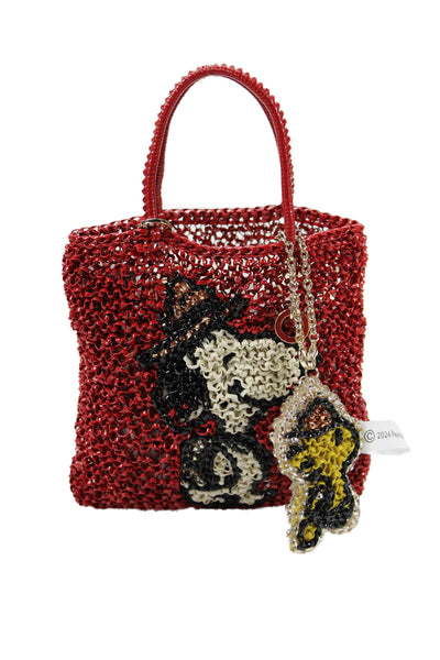 Anteprima Womens Double Handle Mini Woven PVC Tote Handbag Red White Black