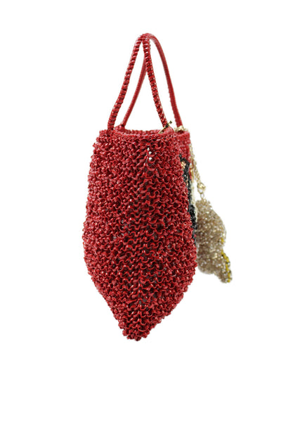 Anteprima Womens Double Handle Mini Woven PVC Tote Handbag Red White Black
