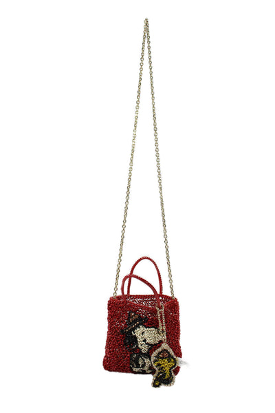 Anteprima Womens Double Handle Mini Woven PVC Tote Handbag Red White Black