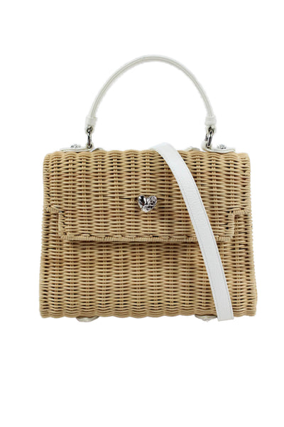 Chrome Hearts Womens Dolly Wicker Top Handle Handbag Beige White