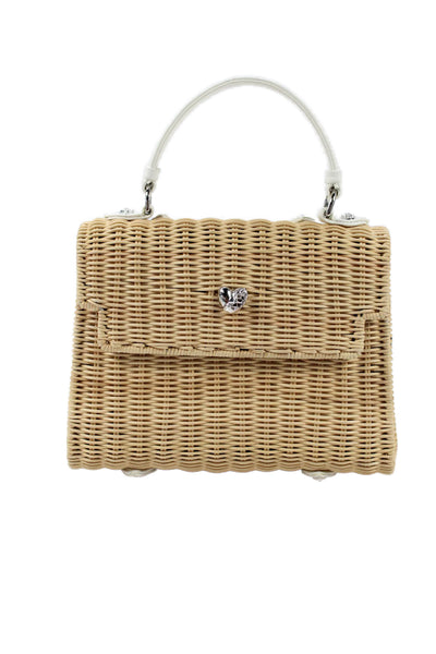 Chrome Hearts Womens Dolly Wicker Top Handle Handbag Beige White