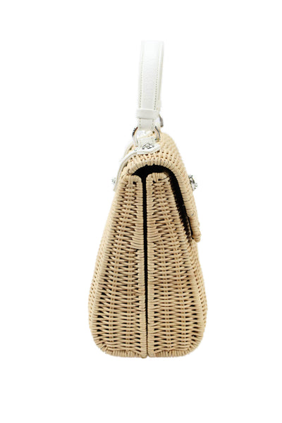 Chrome Hearts Womens Dolly Wicker Top Handle Handbag Beige White