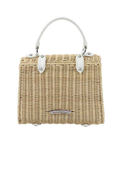 Chrome Hearts Womens Dolly Wicker Top Handle Handbag Beige White