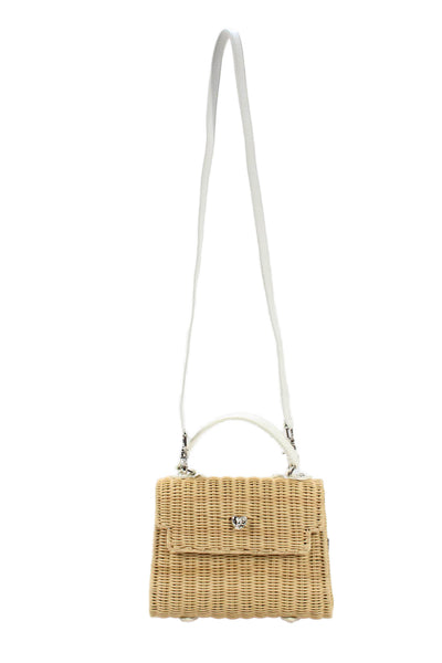 Chrome Hearts Womens Dolly Wicker Top Handle Handbag Beige White