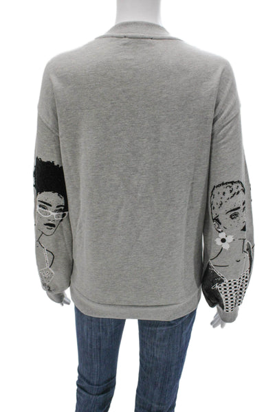 Zara Womens Gray Graphic Cotton Blend Crewneck Pullover Long Sleeve Size M