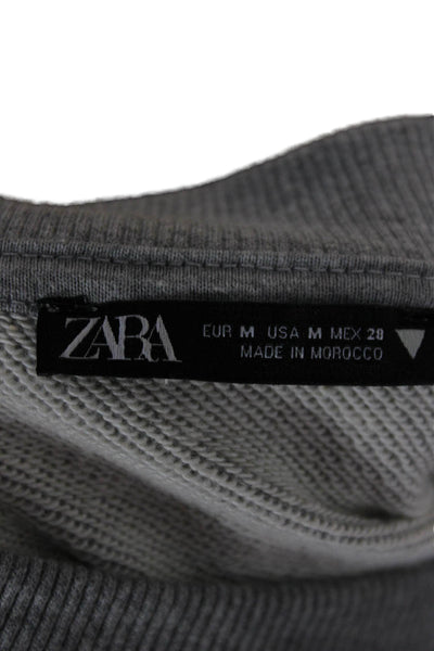Zara Womens Gray Graphic Cotton Blend Crewneck Pullover Long Sleeve Size M