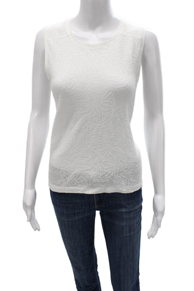 Club Monaco Women Basic Sleeveless White Cotton Tank Round Neck Size S