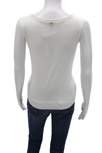 Escada Women Basic Sleeveless Scoop Neck White Polyester Tank Size M