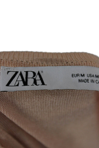 Zara Womens Peach Crew Neck Pullover Sweater Long Sleeve Size M