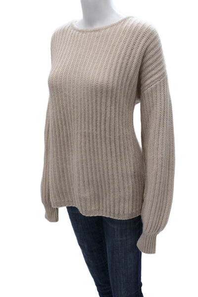 FTC Women Beige 96% Cashmere Boat Neck Pullover Sweater Long Sleeve Size M