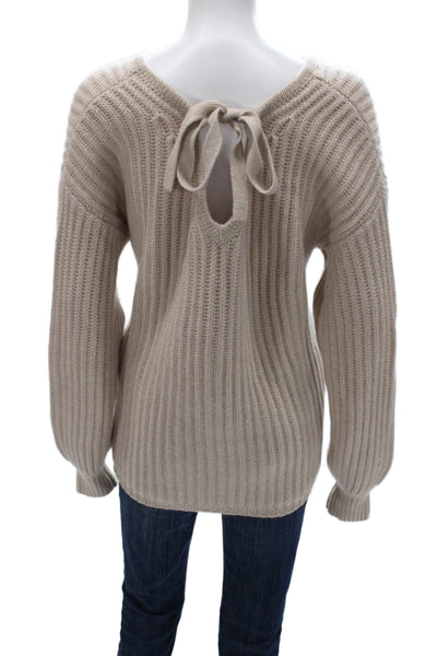 FTC Women Beige 96% Cashmere Boat Neck Pullover Sweater Long Sleeve Size M