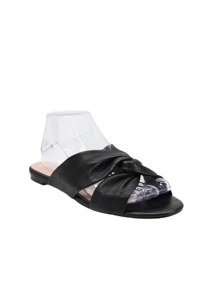 J Crew Womens Leather Twist Cross Strap Slide On Sandals Black Size 9.5