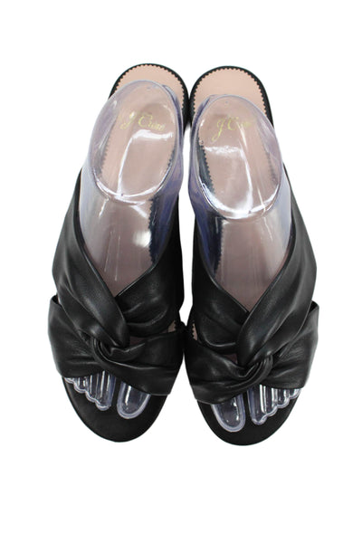 J Crew Womens Leather Twist Cross Strap Slide On Sandals Black Size 9.5