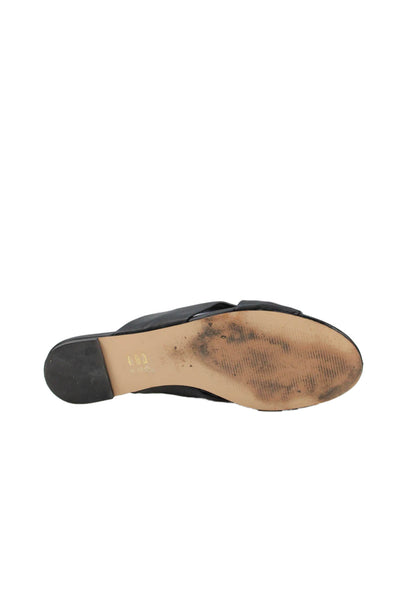 J Crew Womens Leather Twist Cross Strap Slide On Sandals Black Size 9.5
