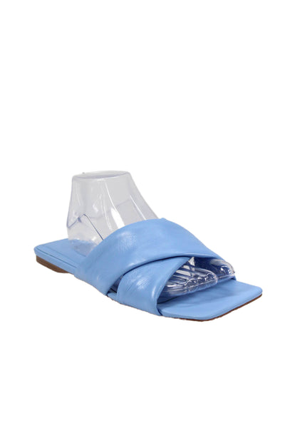 Zara Womens Leather Cross Strap Slide On Sandals Sky Blue Size 40 10