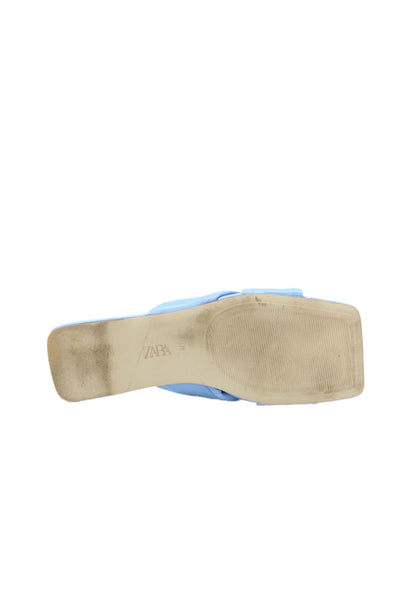 Zara Womens Leather Cross Strap Slide On Sandals Sky Blue Size 40 10