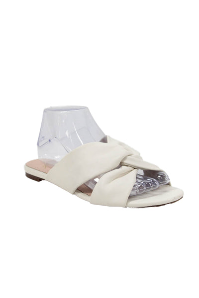 J Crew Womens Leather Twist Cross Strap Slide On Sandals White Size 9.5