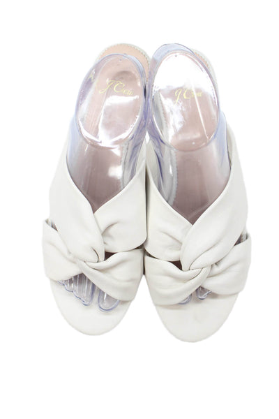 J Crew Womens Leather Twist Cross Strap Slide On Sandals White Size 9.5