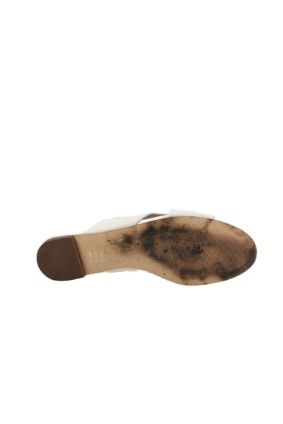 J Crew Womens Leather Twist Cross Strap Slide On Sandals White Size 9.5