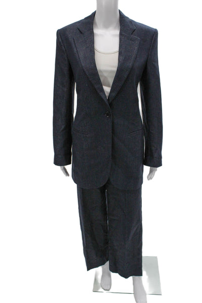 Stella McCartney Womens Single Button Pant Suit Navy Blue Metallic Size EUR 40