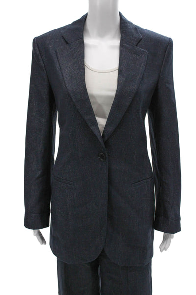 Stella McCartney Womens Single Button Pant Suit Navy Blue Metallic Size EUR 40