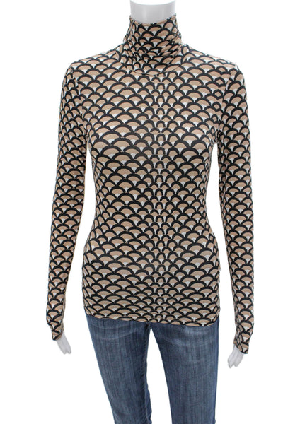 Cynthia Rowley Womens Black Geometric Turtleneck Long Sleeve T-Shirt Size S