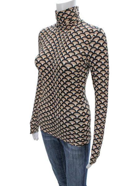 Cynthia Rowley Womens Black Geometric Turtleneck Long Sleeve T-Shirt Size S