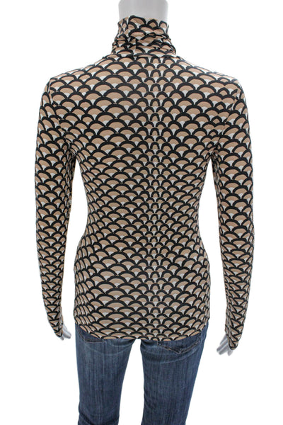 Cynthia Rowley Womens Black Geometric Turtleneck Long Sleeve T-Shirt Size S