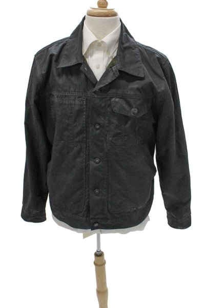 Filson Mens Basic Jacket Black Waxed Cotton Button Outdoor Size XL