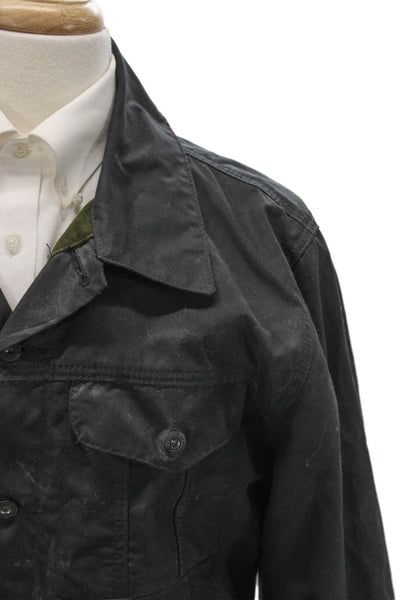 Filson Mens Basic Jacket Black Waxed Cotton Button Outdoor Size XL