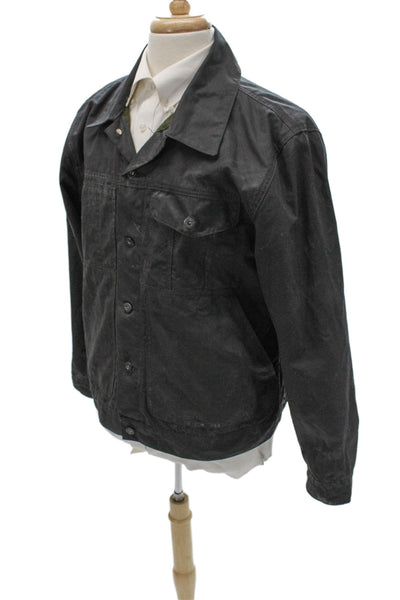 Filson Mens Basic Jacket Black Waxed Cotton Button Outdoor Size XL