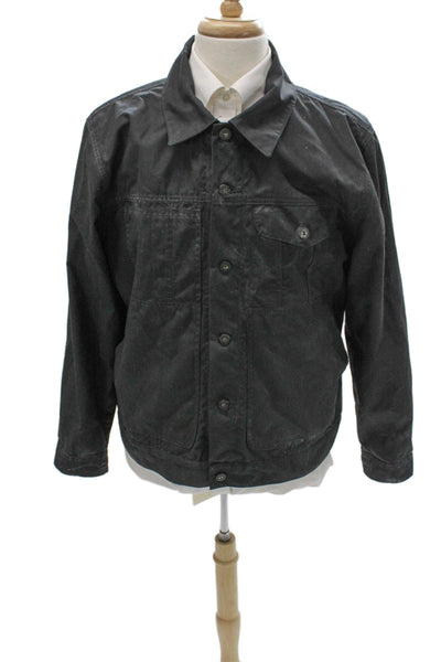 Filson Mens Basic Jacket Black Waxed Cotton Button Outdoor Size XL