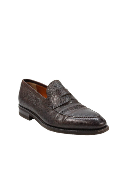 Bontoni Mens Pebbled Leather Slide On Dress Shoe Loafers Brown Size 10.5