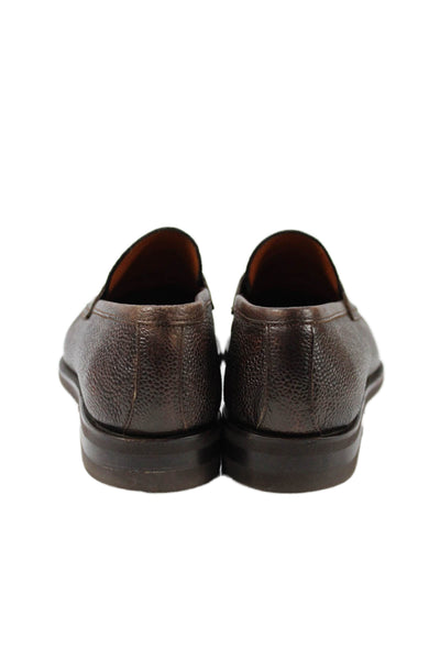 Bontoni Mens Pebbled Leather Slide On Dress Shoe Loafers Brown Size 10.5