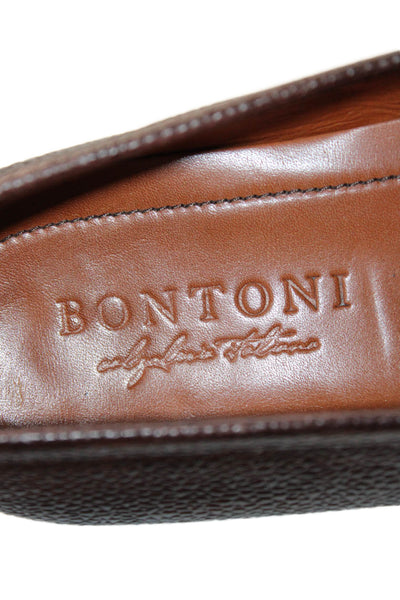 Bontoni Mens Pebbled Leather Slide On Dress Shoe Loafers Brown Size 10.5