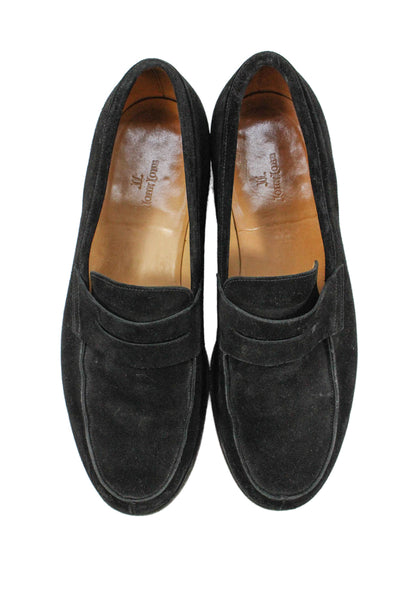 John Lobb Mens Suede Slide On Dress Shoe Loafers Black Size 8