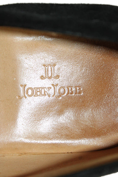 John Lobb Mens Suede Slide On Dress Shoe Loafers Black Size 8