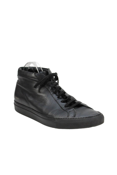 Common Projects Mens Leather Lace Up High Top Sneakers Black Size 44