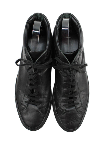 Common Projects Mens Leather Lace Up High Top Sneakers Black Size 44