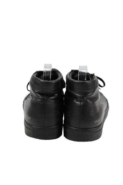 Common Projects Mens Leather Lace Up High Top Sneakers Black Size 44